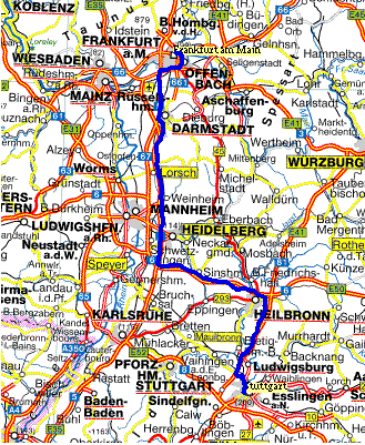 Route from Frankfurt to Stuttgart